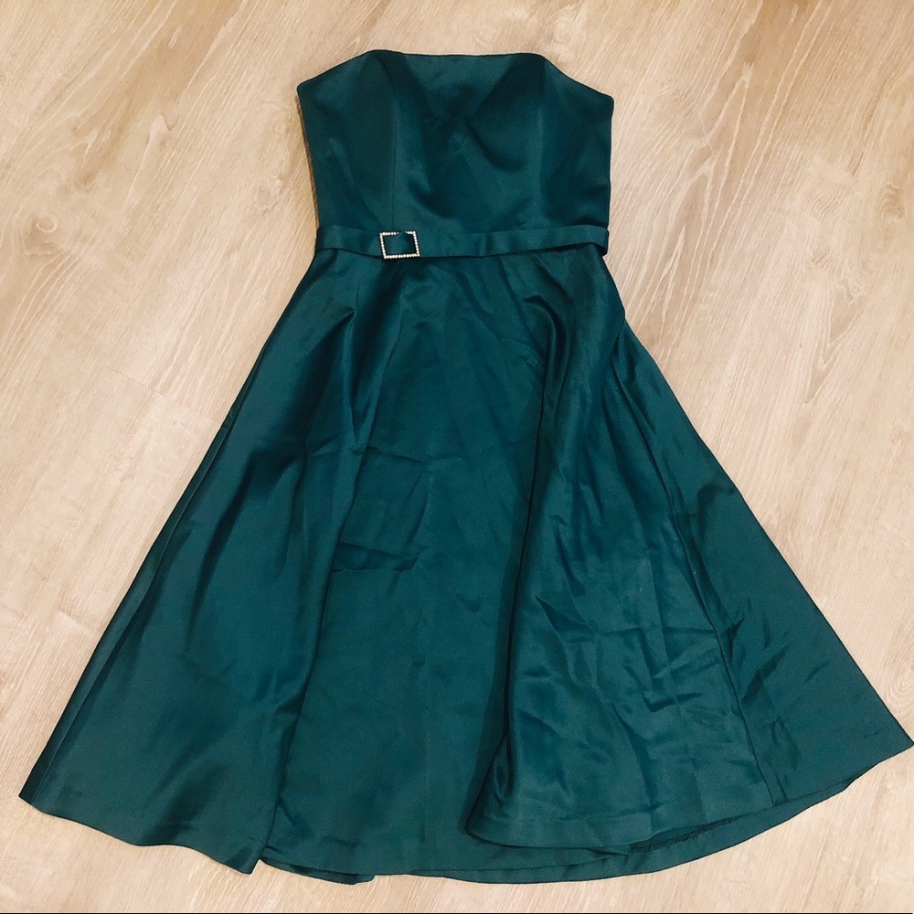 Green Satin Gown w/ Rhinestone Buckle Sash